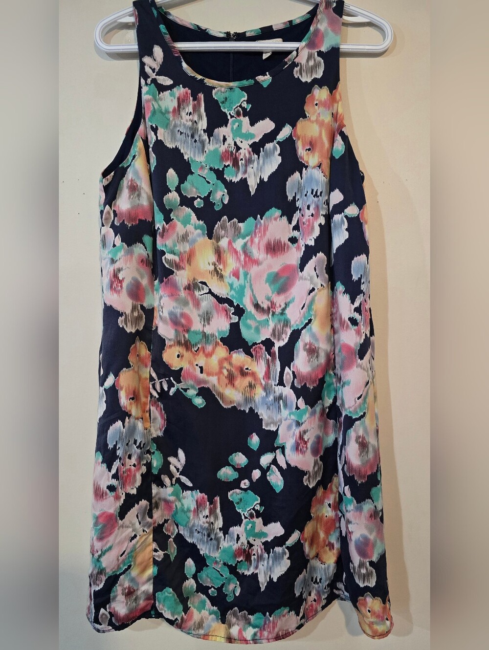 Lila Rose Navy Floral Midi Dress with Pastel Accents. Cute Slip Pockets In Front